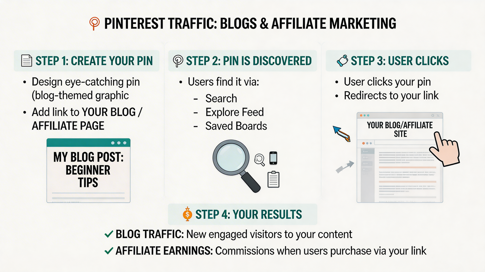 Pinterest traffic concept pins blog affiliate marketing infographic