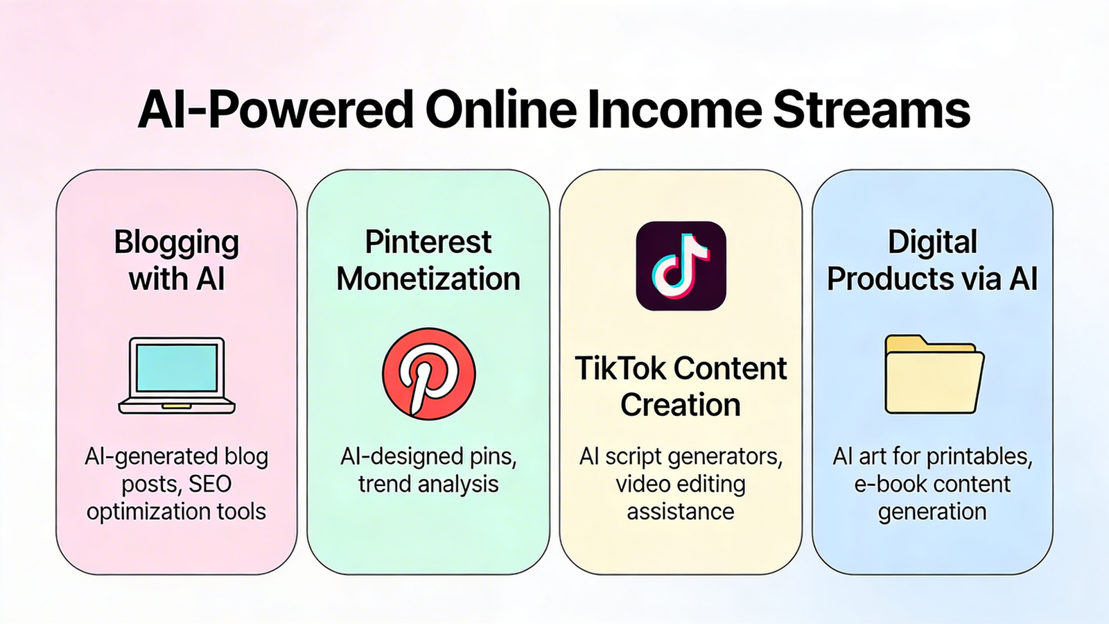 Ways to make money online with AI blogging pinterest faceless content infographic
