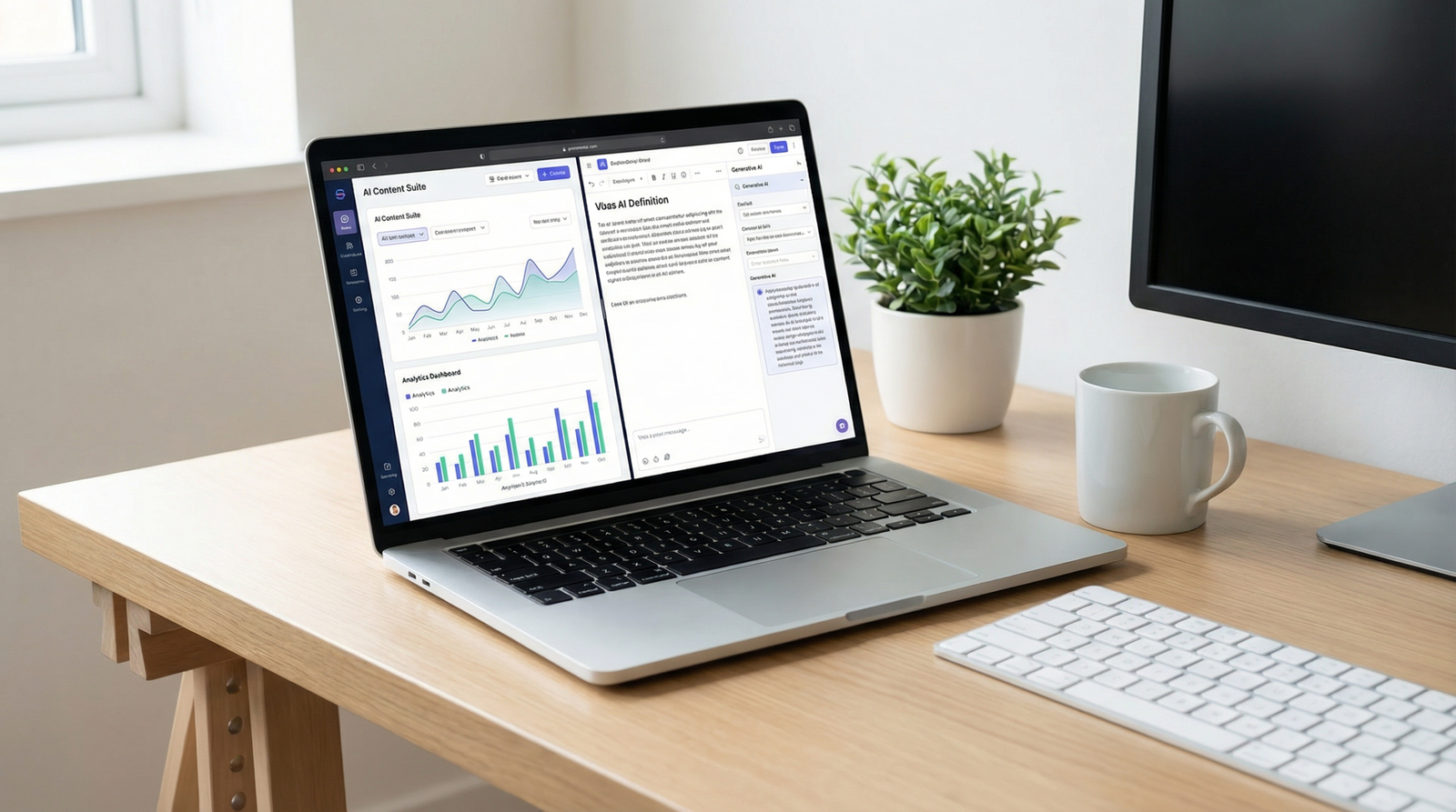 AI tools dashboards content creation laptop workspace aesthetic