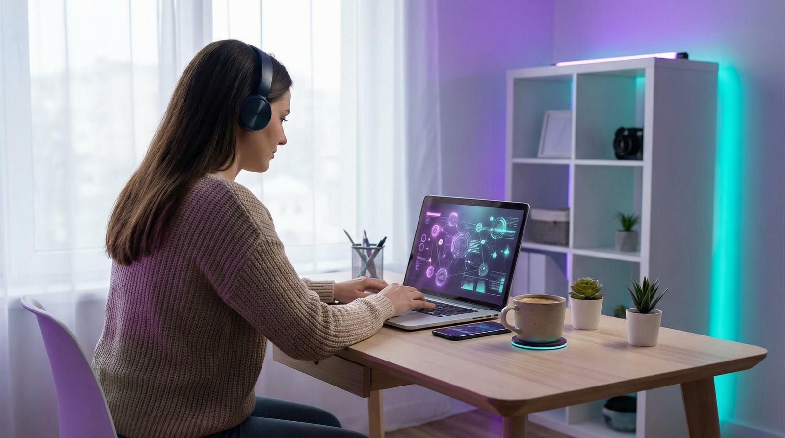 Make money online with AI beginner guide laptop workspace aesthetic